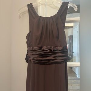 David's Bridal chocolate Brown chiffon and charmeuse sleeveless Maxi Dress sz 8